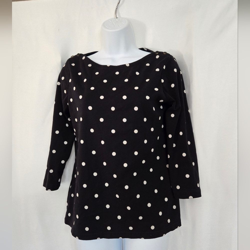 Lands' End Black Polka Dot Winter/Fall Tee. Size M/P